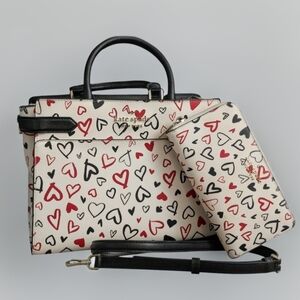 New Kate Spade Scribble Heart Staci Medium Satchel & Large Continental Wallet